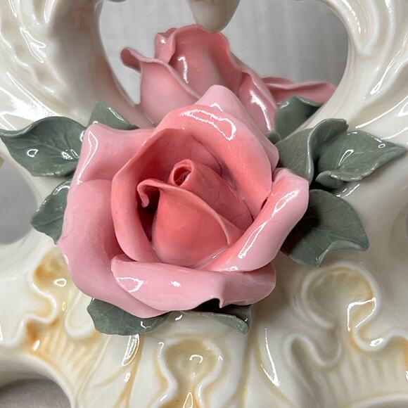 Vintage 30s Karl Ens Porcelain Rose 3 Arm Pair Candlesticks Candelabra Regency - Picture 6 of 15